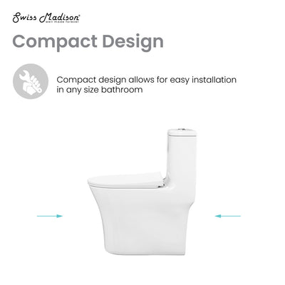 Cascade One-Piece 12" Rough-in 1.1/1.6 GPF Single Vortex Dual Flush Compact Toilet in Glossy White
