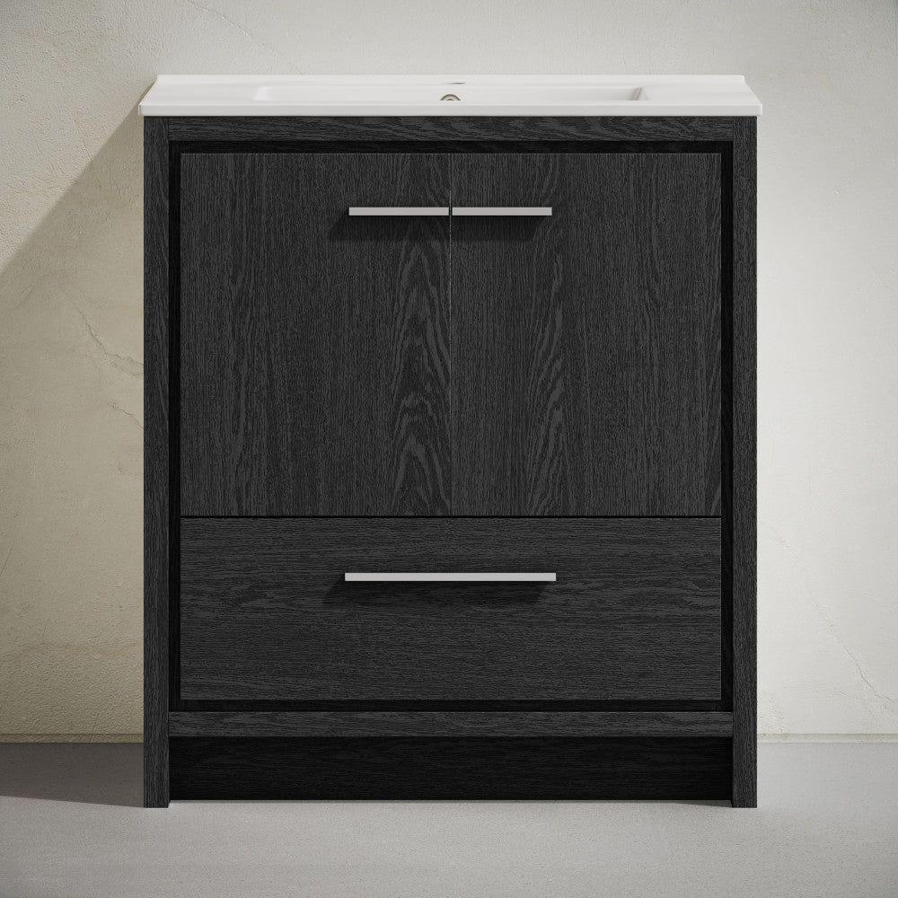 Virage 30" Freestanding Bathroom Vanity in Black Oak with Sink Top