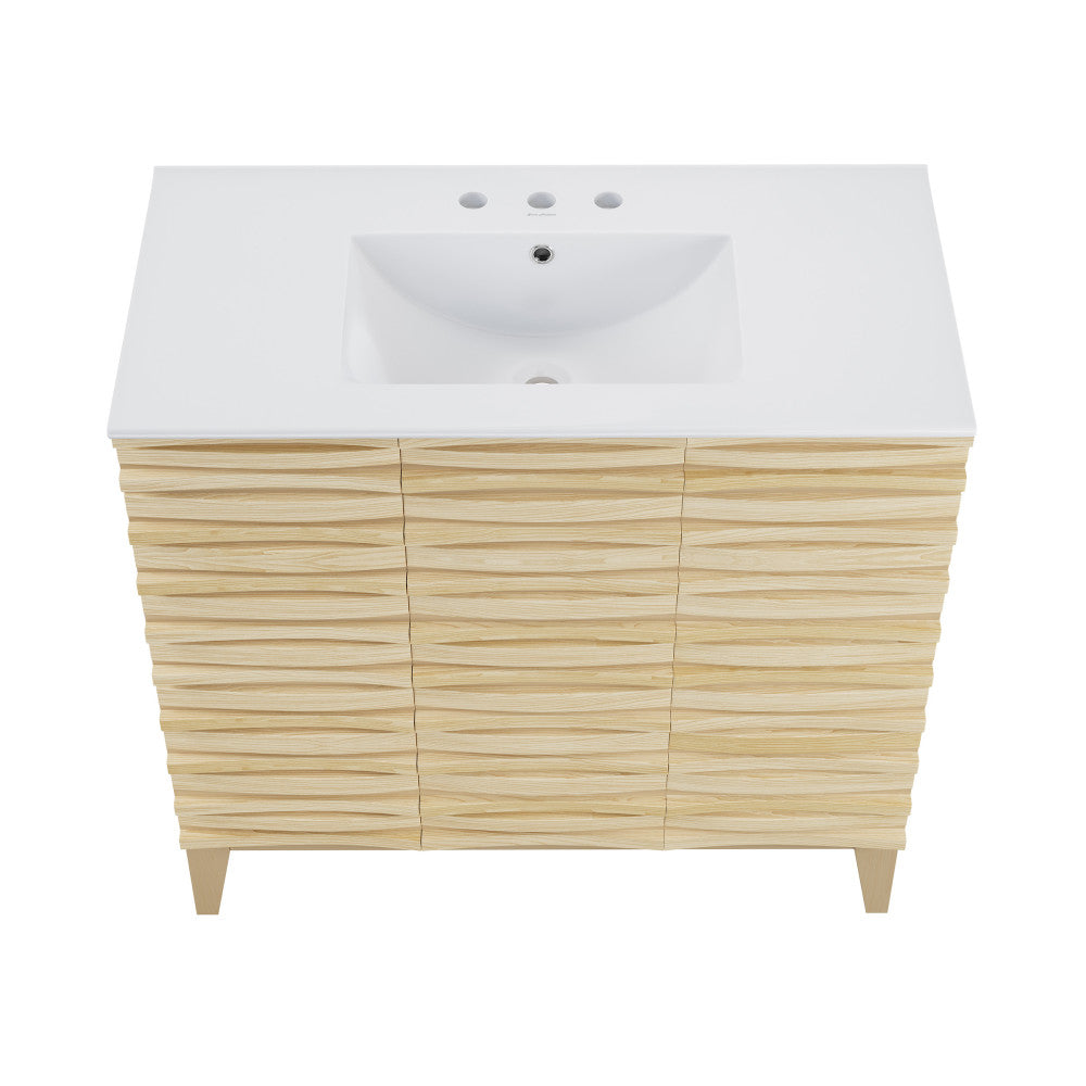 Cascade 36 in. Natural oak Bathroom Vanity With White, 3-Hole Ceramic Sink Top