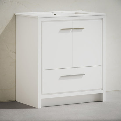 Virage 30" Freestanding Bathroom Vanity in White with 3-Hole Widespread Sink Top