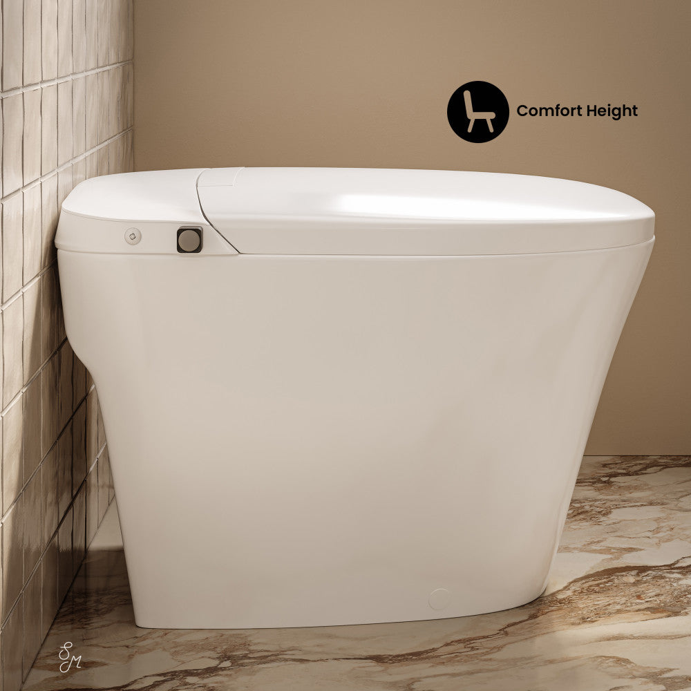 Hugo H Power Flush Tankless Toilet 12" Rough-in 1 GPF Non-Electric ADA Toilet with Integrated Tank and Manual Bidet in Glossy White