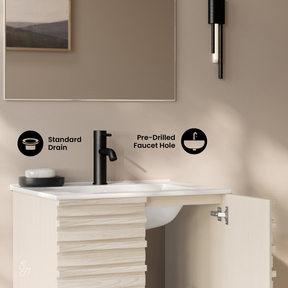 Cascade 24" Wall-Mounted Bathroom Vanity in White Oak with Sink Top