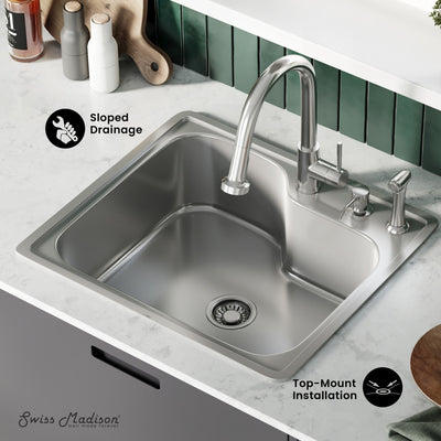 Ouvert 25 x 22 Stainless Steel Single Basin Top-Mount Kitchen Sink