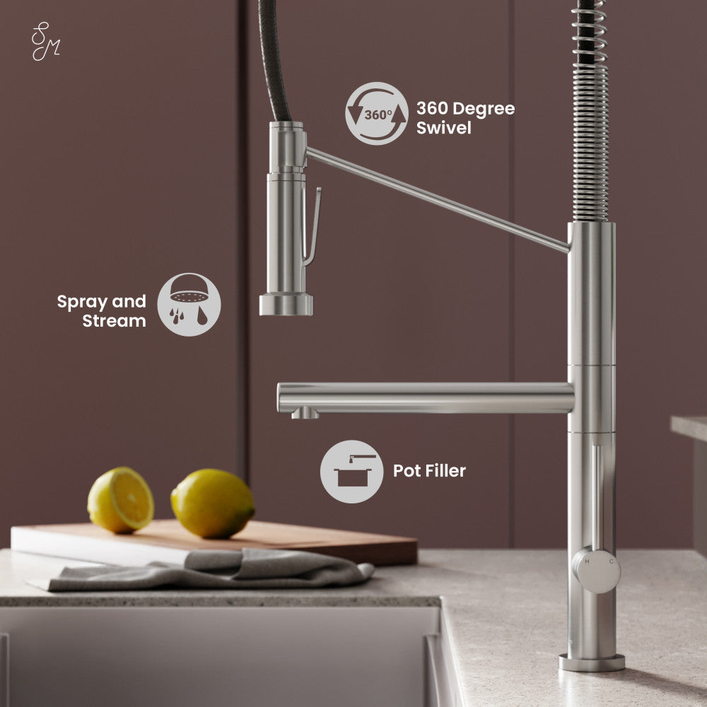 Nouvet Single Handle, Pull-Down Kitchen Faucet with Pot Filler in Brushed Nickel