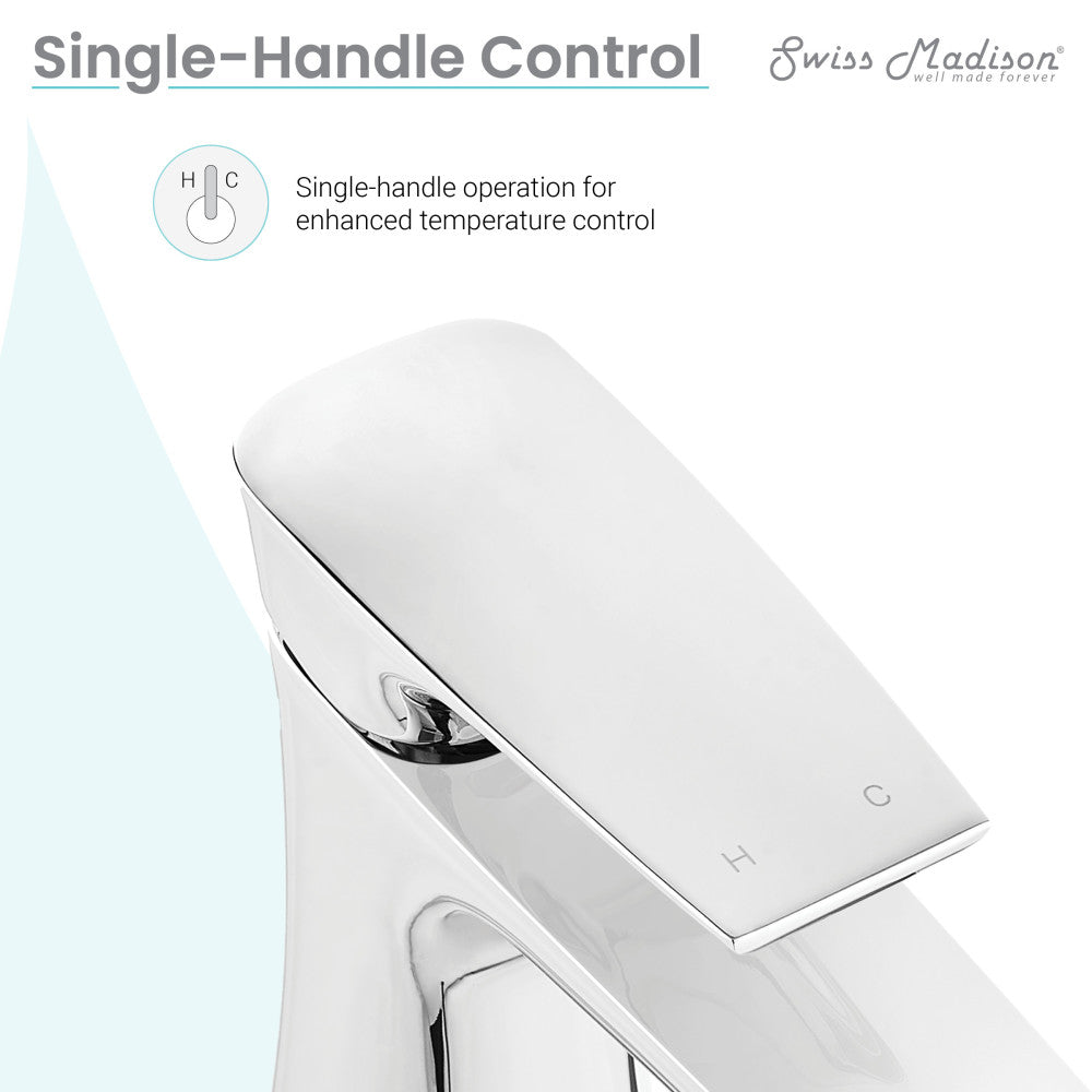 Single-handle bathroom faucet in chrome with sleek lever and single hole design.