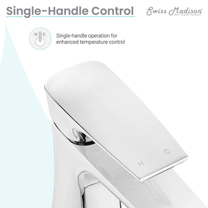 Single-handle bathroom faucet in chrome with sleek lever and single hole design.