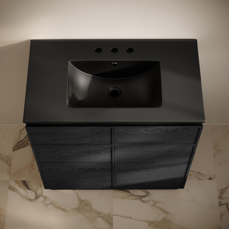 St. Tropez 36" Freestanding Bathroom Vanity in Black Oak with Black 3-Hole Widespread Sink Top