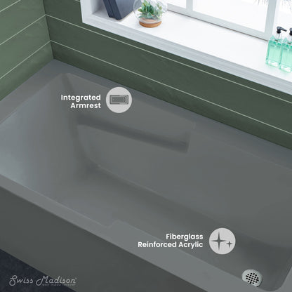 Voltaire 60" x 32" Right-Hand Drain Alcove Bathtub with Apron and Armrest in Matte Gray