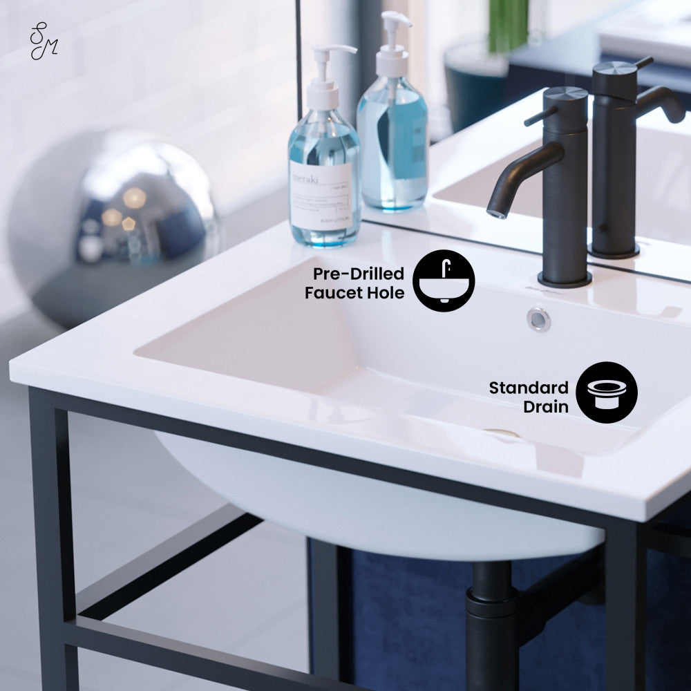 Pierre 24 Single, Metal Frame, Open Shelf, Bathroom Vanity