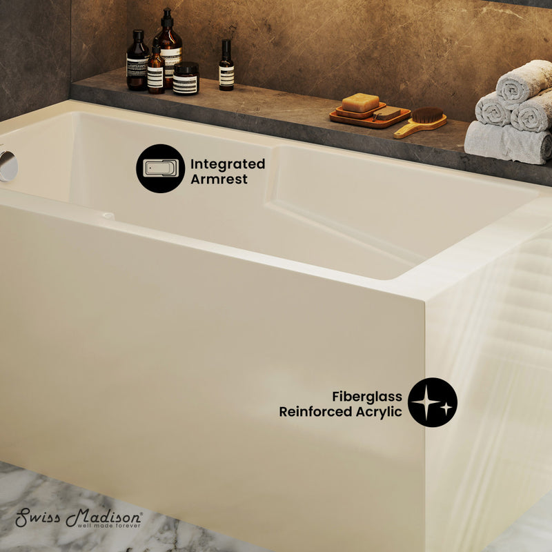 Claire 60 x 32 Left Drain Soaking Alcove Corner Apron Bathtub in Glossy Bisque
