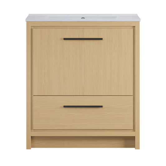 Virage 30" Freestanding Bathroom Vanity in Natural Oak with 3-Hole Widespread Sink Top