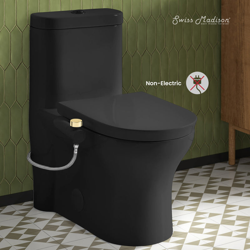 Aqua Non-Electric Bidet Toilet Attachment in Glossy Black with Polished Gold Hardware