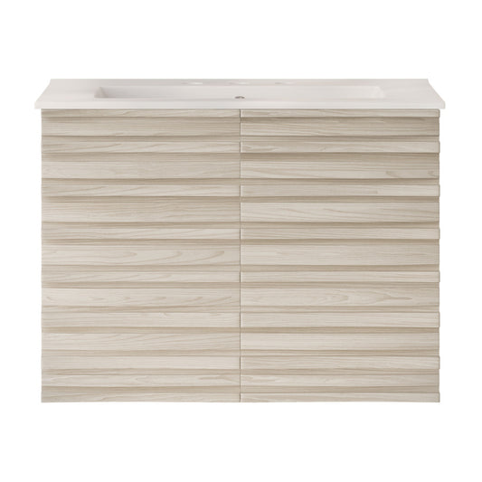 Cascade 30" Wall-Mounted Bathroom Vanity in White Oak with 3-Hole Widespread Sink Top