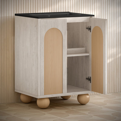 Plaisir II 24" Freestanding Bathroom Vanity in White Oak with Black 3-Hole Centerset Sink Top