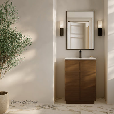 St. Tropez 24" Freestanding Bathroom Vanity in Brown Oak with Sink Top
