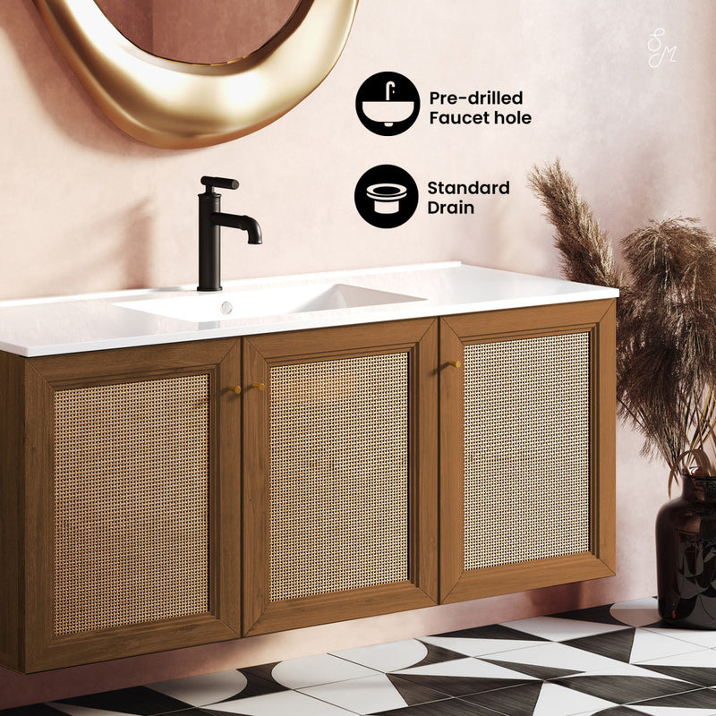 Classe 48" Wall-Mounted Bathroom Vanity in Brown Oak