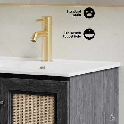 Classe 24" Wall-Mounted Bathroom Vanity in Black Oak with Single Faucet Hole Vanity Top