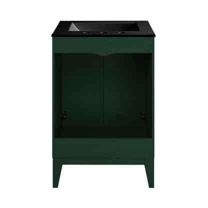 Cascade 24" Freestanding Bathroom Vanity in Green Oak with Black 3-Hole Widespread Sink Top