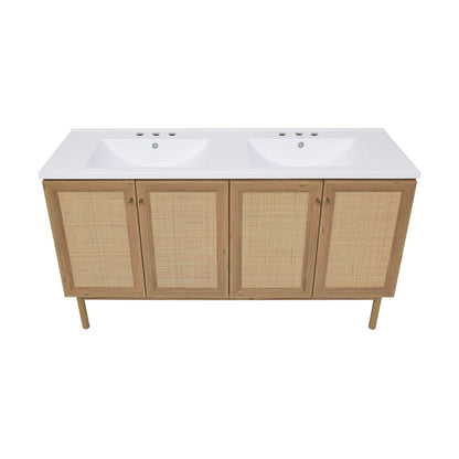 Classe 60" Freestanding Bathroom Vanity in Golden Oak with 3-Hole Widespread Double Basin Sink Top