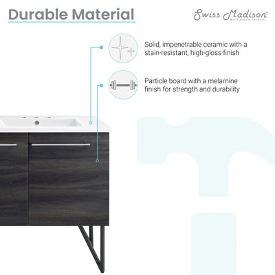 Annecy 60 in. Black Walnut, Double Basin Bathroom Vanity With White, 3-Hole Artificial Stone Sink Top