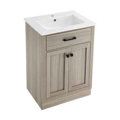 Burdon 24" Freestanding Bathroom Vanity in Weathered Oak with Sink Top