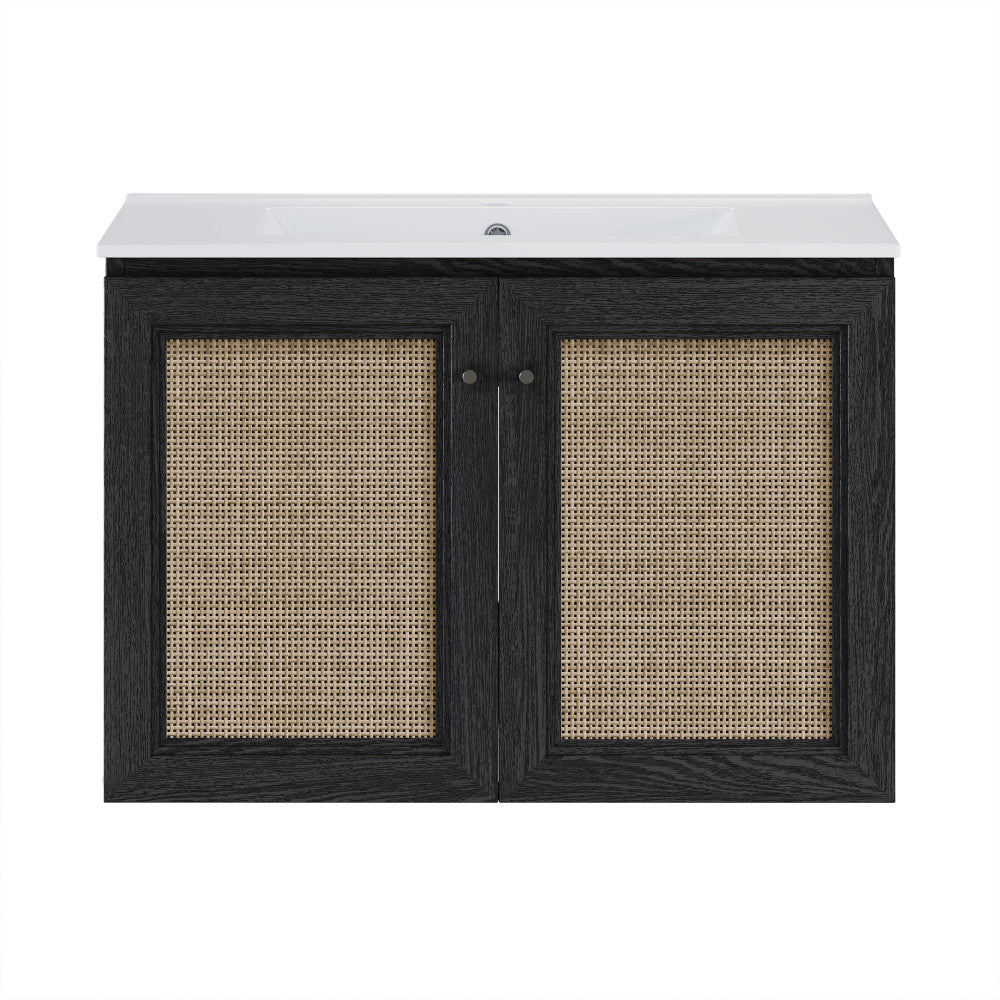 Classe 30" Wall-Mounted Bathroom Vanity in Black Oak with Single Faucet Hole Vanity Top