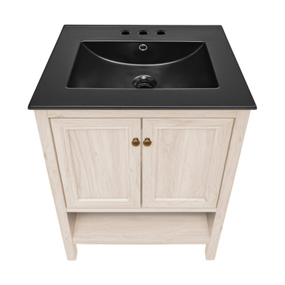 Chateau 24" Freestanding Bathroom Vanity in White Oak with Black 3-Hole Centerset Sink Top