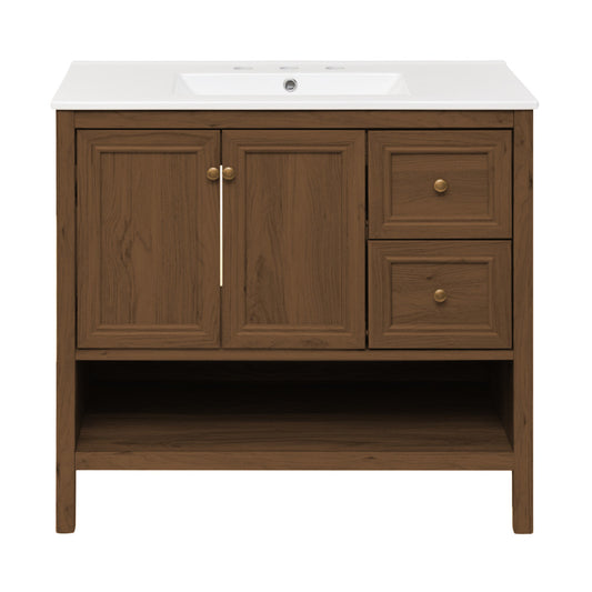 Chateau 36" Freestanding Bathroom Vanity in Brown Oak with 3-Hole Widespread Sink Top