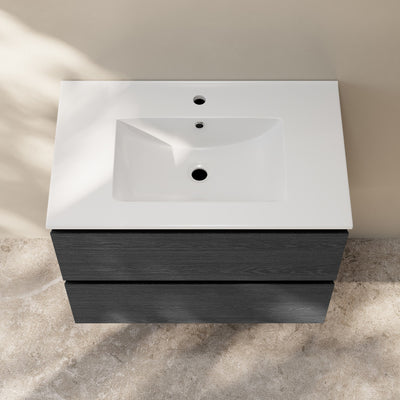 Liberte 30" Wall-Mounted Bathroom Vanity in Black Oak with Sink Top