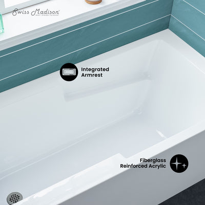 Voltaire 54 x 30 Skirted Left Drain Soaking Alcove Bathtub in Glossy White with Integrated Armrest