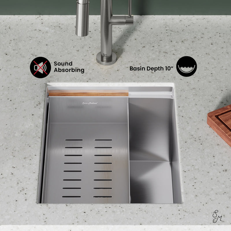 Rivage 15 x 19 Single Basin Undermount Kitchen Workstation Sink