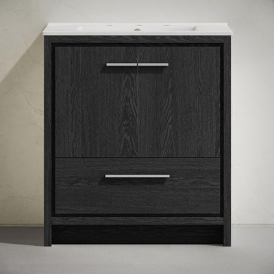 Virage 30" Freestanding Bathroom Vanity in Black Oak with 3-Hole Widespread Sink Top