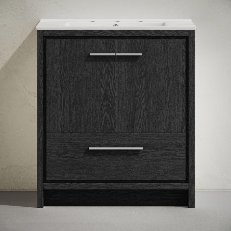 Virage 30" Freestanding Bathroom Vanity in Black Oak with 3-Hole Widespread Sink Top