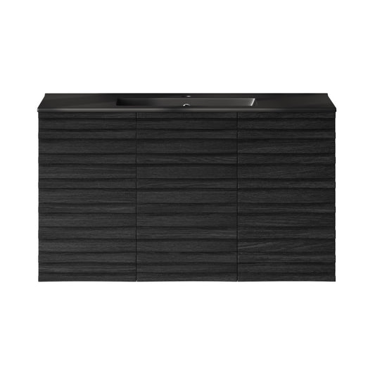 Cascade 36" Wall-Mounted Bathroom Vanity in Black Oak with Black Sink Top