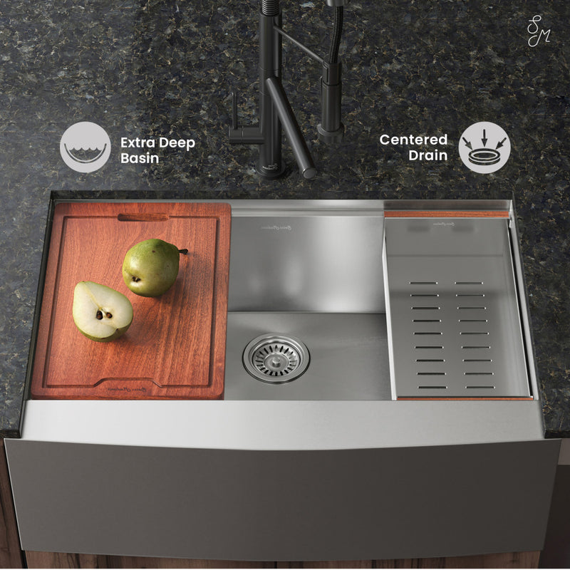 Rivage 30 x 22 Single Basin Apron Kitchen Workstation Sink