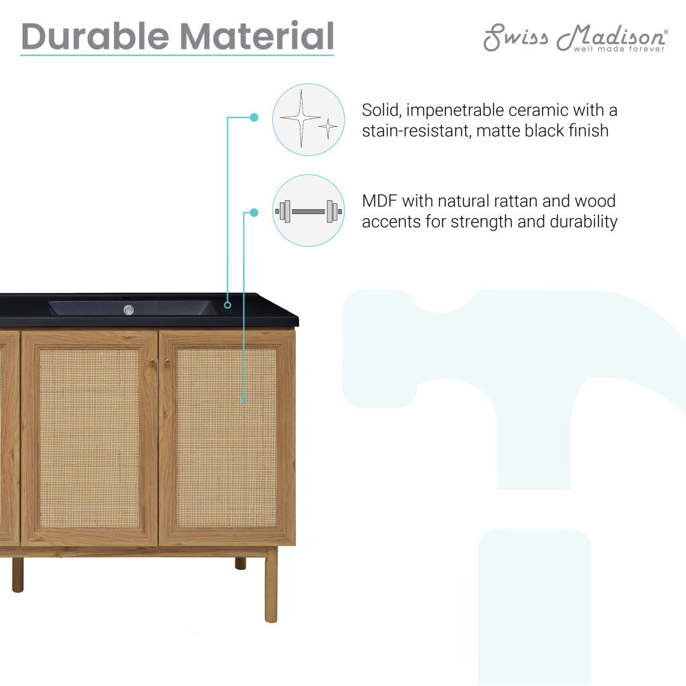 Classe 60" Freestanding Bathroom Vanity in Golden Oak with Black Double Basin Sink Top