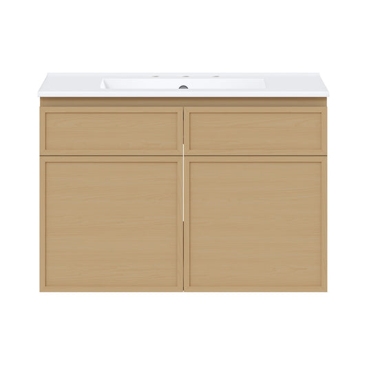 St. Tropez 30" Wall-Mounted Bathroom Vanity in Natural Oak with 3-Hole Widespread Sink Top