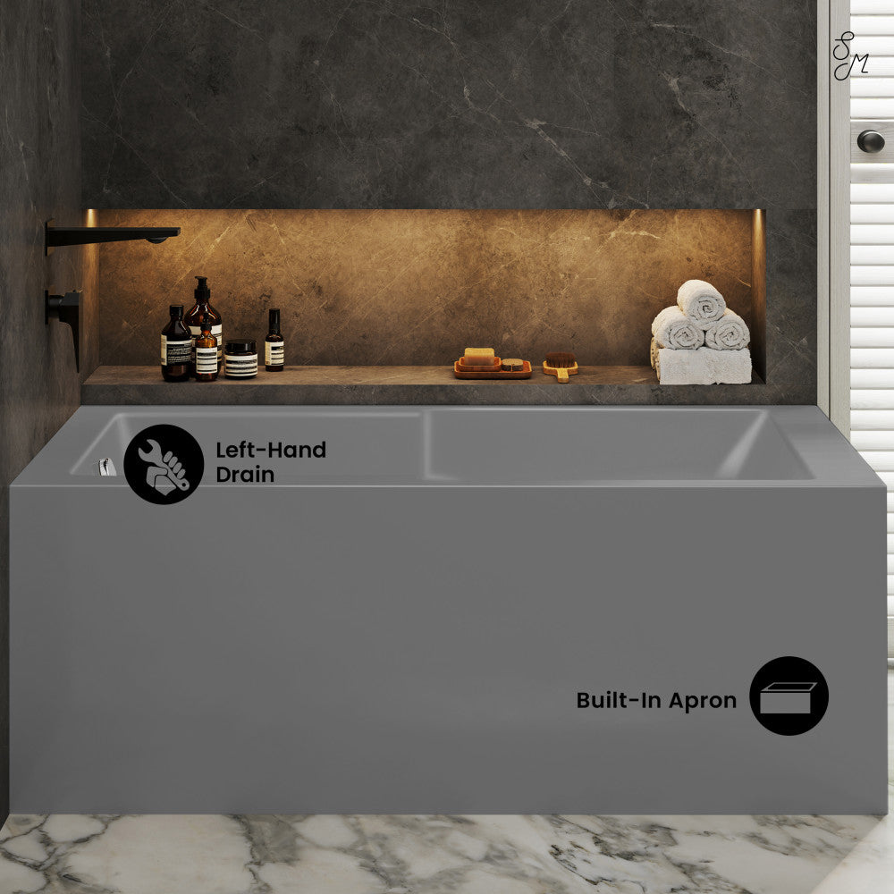 Voltaire 60 x 32 Left Drain Soaking Alcove Corner Apron Bathtub in Matte Gray