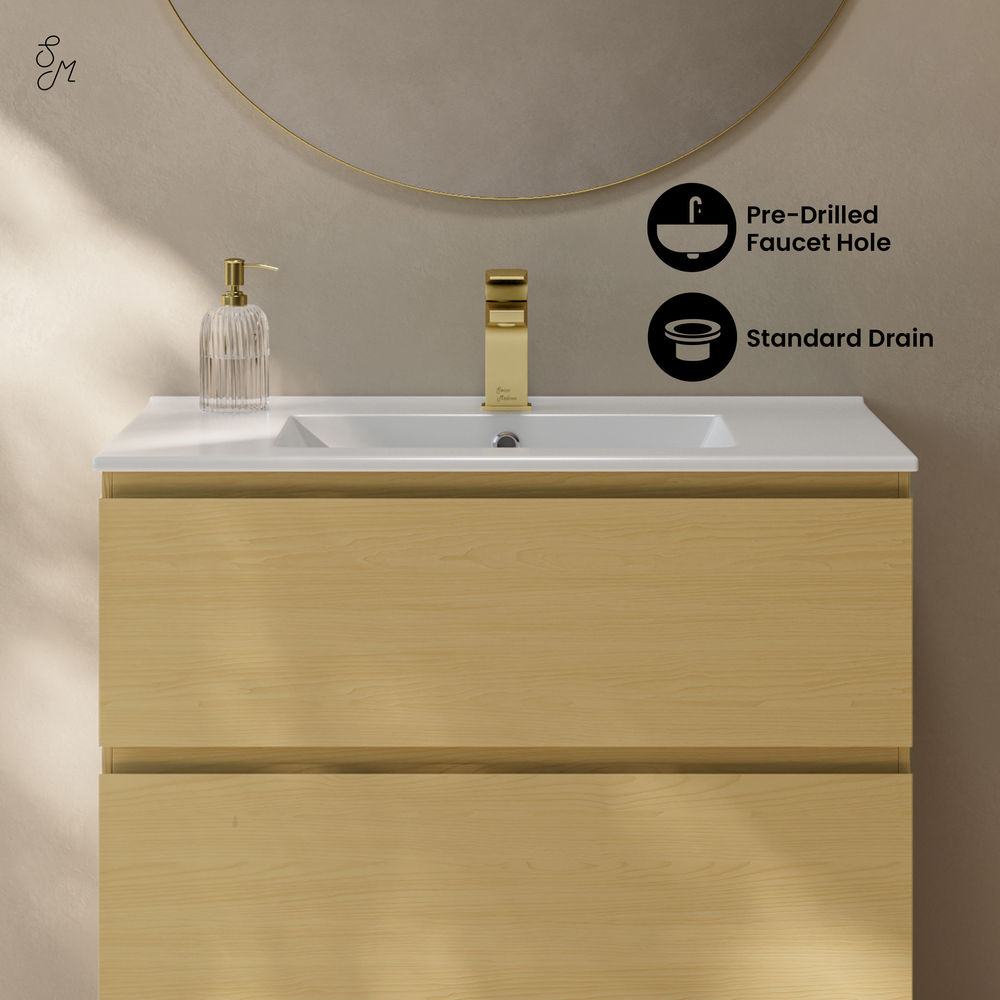 Liberte 30" Freestanding Bathroom Vanity in Natural Oak with Sink Top