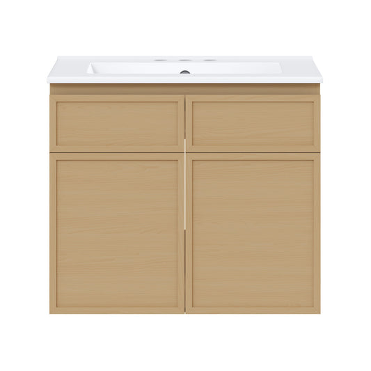 St. Tropez 24" Wall-Mounted Bathroom Vanity in Natural Oak with 3-Hole Centerset Sink Top