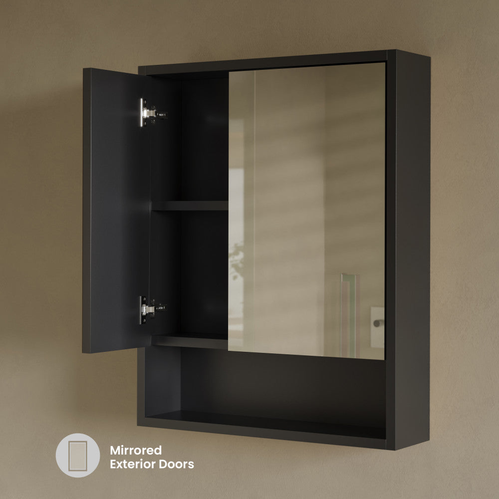Delice 24 x 30 Rectangular Wall Mount Medicine Cabinet in Black with Open Shelf