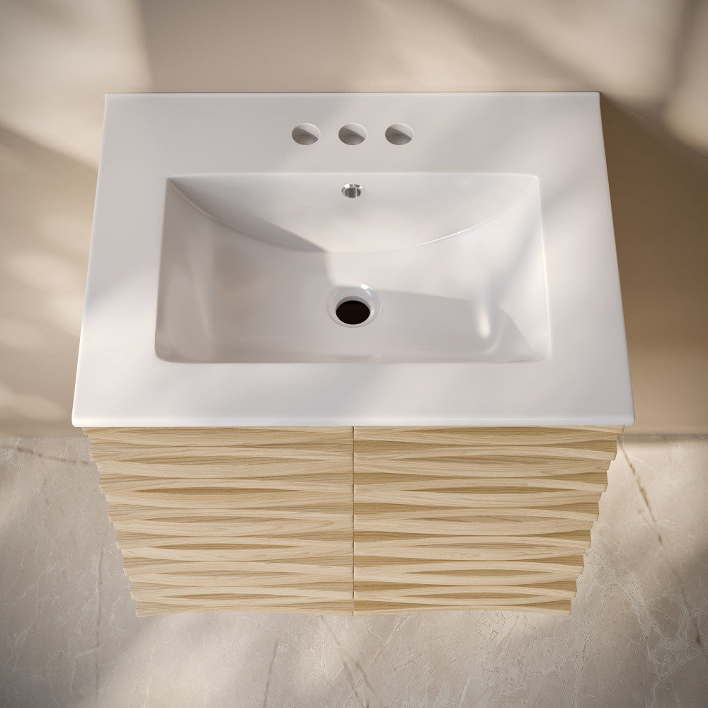 Cascade 24" Wall-Mounted Bathroom Vanity in Natural Oak with 3-Hole Centerset Sink Top