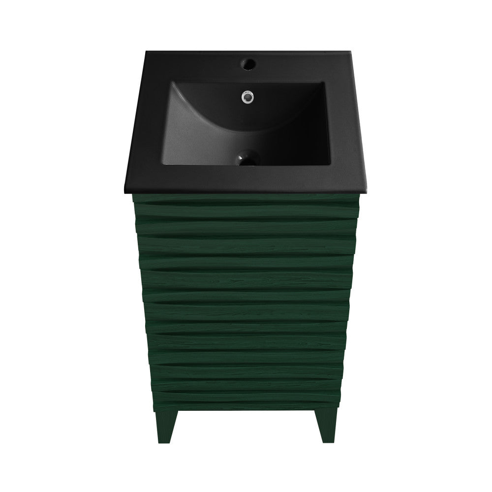 Cascade 18" Freestanding Bathroom Vanity in Green Oak with Black Sink Top