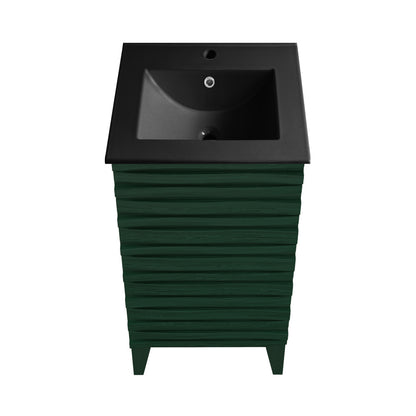 Cascade 18" Freestanding Bathroom Vanity in Green Oak with Black Sink Top