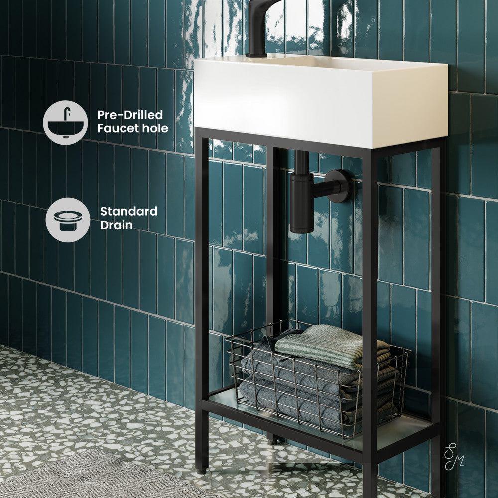 Pierre 19.5 Single, Freestanding, Open Shelf, Matte Black Frame Bathroom Vanity