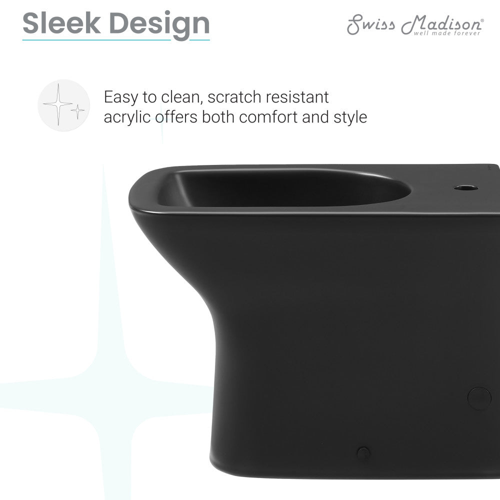 Floor-mount bidet in matte black with sleek curved design and smooth acrylic surface.