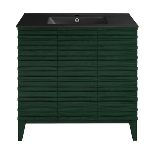 Cascade 36" Freestanding Bathroom Vanity in Green Oak with Black Sink Top