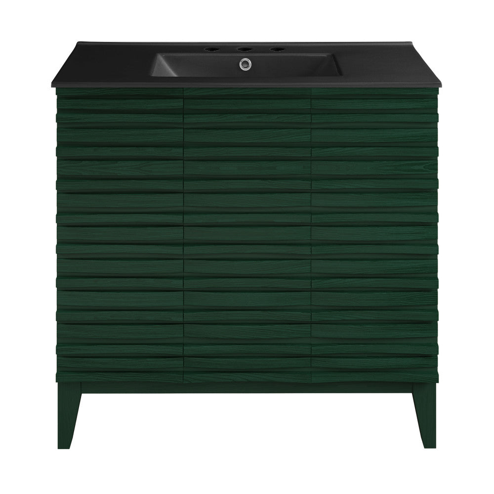 Cascade 36" Freestanding Bathroom Vanity in Green Oak with Black 3-Hole Widespread Sink Top