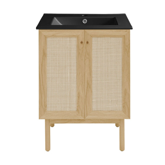 Classe 24" Freestanding Bathroom Vanity in Natural Oak with Black Sink Top
