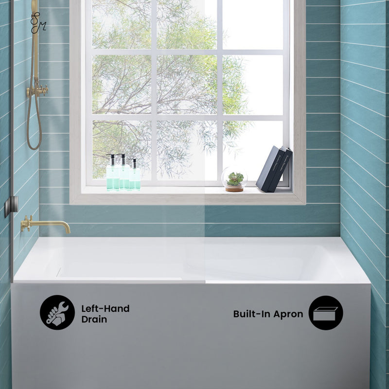 Voltaire 60 x 32 Skirted Left Drain Soaking Apron Bathtub in Glossy White with Integrated Overflow and Armrest, Drain Included